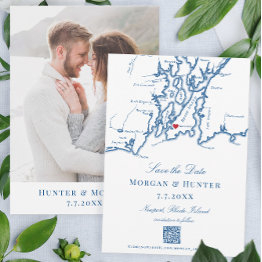 Small Newport Rhode Island Save The Date Elegant Qr Code Front View