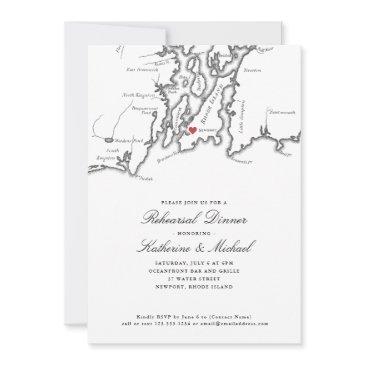 newport ri black white wedding rehearsal dinner invitation