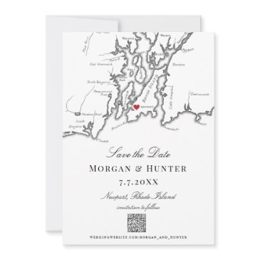 newport ri map black and white elegant qr code save the date