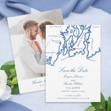 newport ri map elegant navy blue wedding save the date
