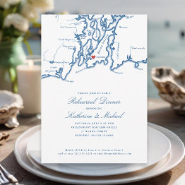 Small Newport Ri Navy Blue Wedding Rehearsal Dinner Invitation Front View