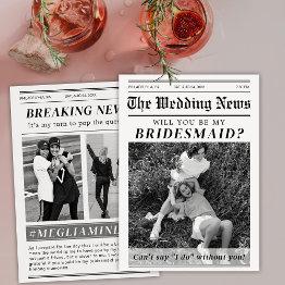 Small Newspaper Bridesmaid Maid Of Honor Proposal  Invitation Front View