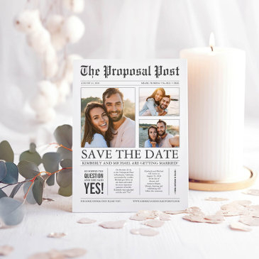 newspaper news unique three photos save the date announcement postinvitations