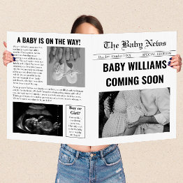 Small Newspaper Pregnancy Announcement Photo Invitations Front View