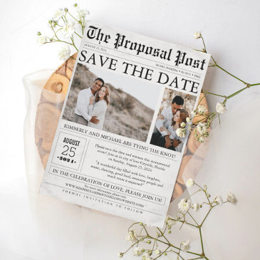 newspaper style fun save the date photo