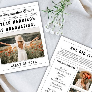 newspaper unique class of 2025 graduation invitation