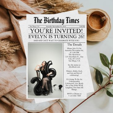newspaper unique fun photo 26th birthday party invitation