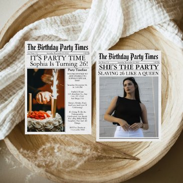 newspaper unique fun photo 26th birthday party invitation