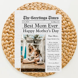Small Newspaper Unique Fun Photo Happy Mother's Day Invitations Front View