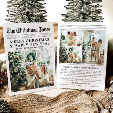 newspaper unique fun what a year photo christmas holiday invitations