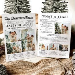 Small Newspaper Unique Fun What A Year Photo Christmas Holiday Invitations Front View