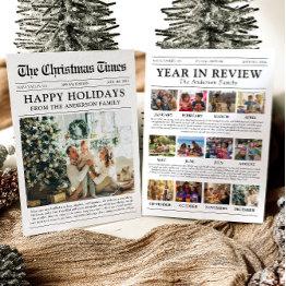 Small Newspaper Year In Review Family Photo Christmas Holiday Invitations Front View