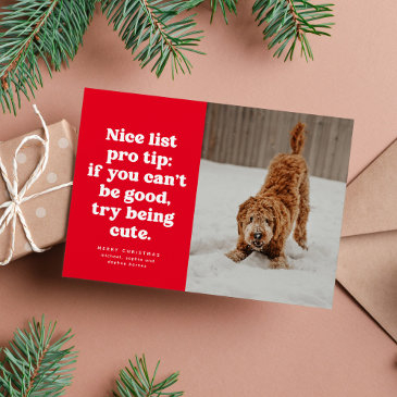 nice list funny cute red photo christmas holiday invitations