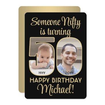 nifty fifty black & gold 50th birthday party photo invitation