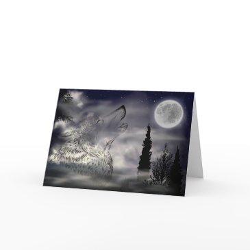 night forest moon lone wolf birthday holiday invitations