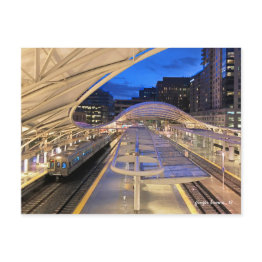 Small Night Time Union Station With A-line Train To Dia Postinvitations Front View