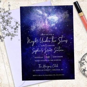 night under the stars galaxy sweet 16 invitation