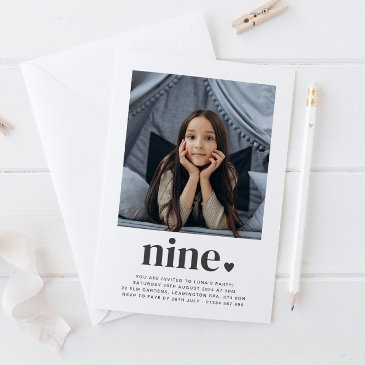 nine heart - square photo birthday invitation