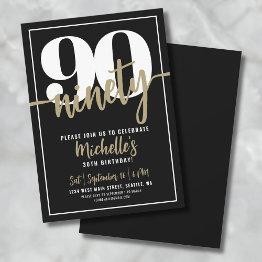Small Ninety Modern 90th Birthday Party Invitation Front View