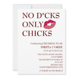 Small No D*cks Only Chicks Bachelorette Weekend Rustic Invitation Front View