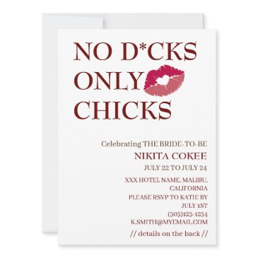 no d*cks only chicks bachelorette weekend rustic invitation