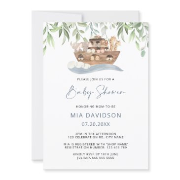 noah's ark greenery baby shower invitation