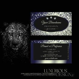 Small Noble Black Blue Silver Sparkle Glitter Diamonds Business Invitations Front View