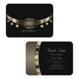 Small Noble Black Platinum Silver With Monogram Diamonds Business Invitations Front View