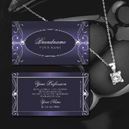 Small Noble Blue Ombre Ornate Oranments Sparkle Diamonds Business Invitations Front View
