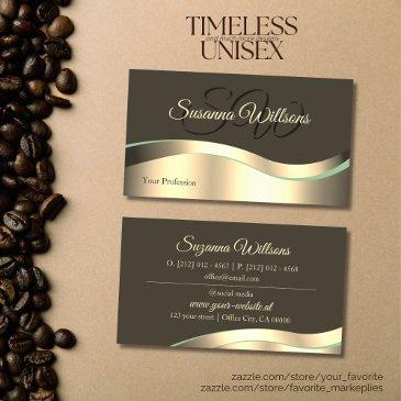 noble dark brown wavy gold decor with initials business invitations