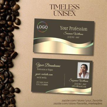noble dark brown wavy gold decor with logo photo business invitations