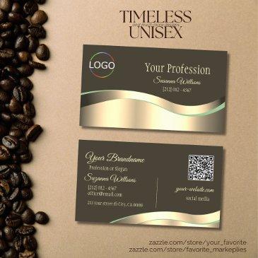 noble dark brown wavy gold decor with logo qr code business invitations