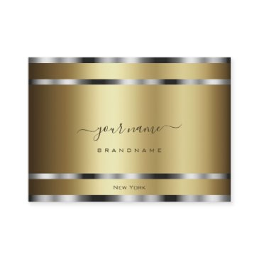 noble dark gold effect with chrome silver stripes business invitations