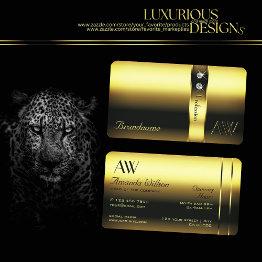Small Noble Golden Decorative Shimmery Diamonds Monogram Business Invitations Front View