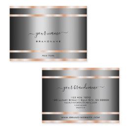 Small Noble Graphite Silver Shimmery Rose Golden Lines Business Invitations Front View