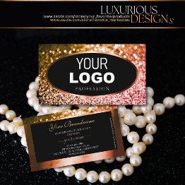 Small Noble Orange Pink Ombre Glitter Black Add Logo Business Invitations Front View