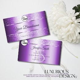 Small Noble Purple Sparkle Glitter Stars Monogram Logo Business Invitations Front View