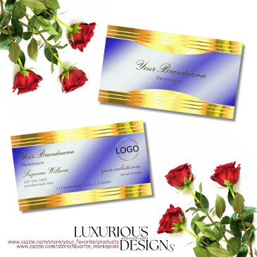 noble royal blue shiny gold borders with logo chic business invitations