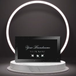 Small Noble Shimmery Black Sparkling Diamonds Elegant Business Invitations Front View