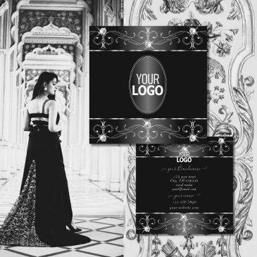 noble silver black white ornate ornaments add logo square business invitations