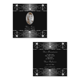 Small Noble Silver Black White Ornate Ornaments Photo Square Business Invitations Front View