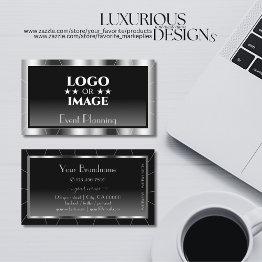 Small Noble Silver Frame Black Gradient With Logo Luxe Business Invitations Front View