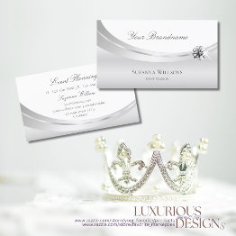 Small Noble White Silver Decorated With Sparkly Jewel Business Invitations Front View