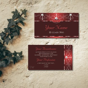 noble wine red squiggles sparkle diamonds initials business invitations