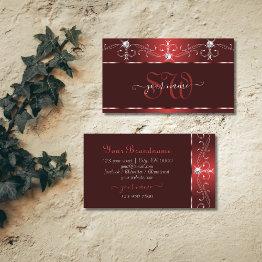 Small Noble Wine Red Squiggles Sparkle Diamonds Monogram Business Invitations Front View