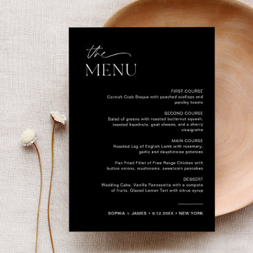 noir wedding dinner menu invitations