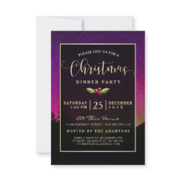 Small Northern Lights Modern Aurora Sky Christmas Dinner Invitation Front View