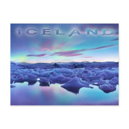 Small Northern Lights Over Jokulsarlon Lake, Iceland Postinvitations Front View