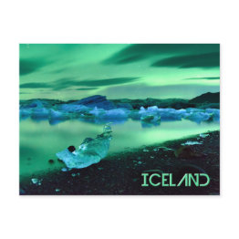 Small Northern Lights Over Jokulsarlon Lake, Iceland Postinvitations Front View