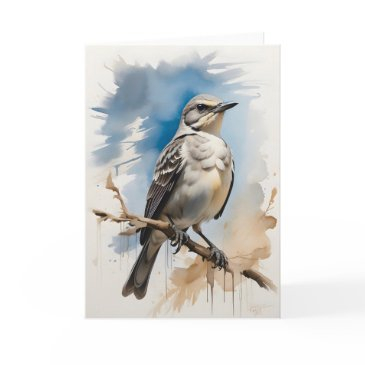 northern mockingbird resting on tree limb blank invitations
